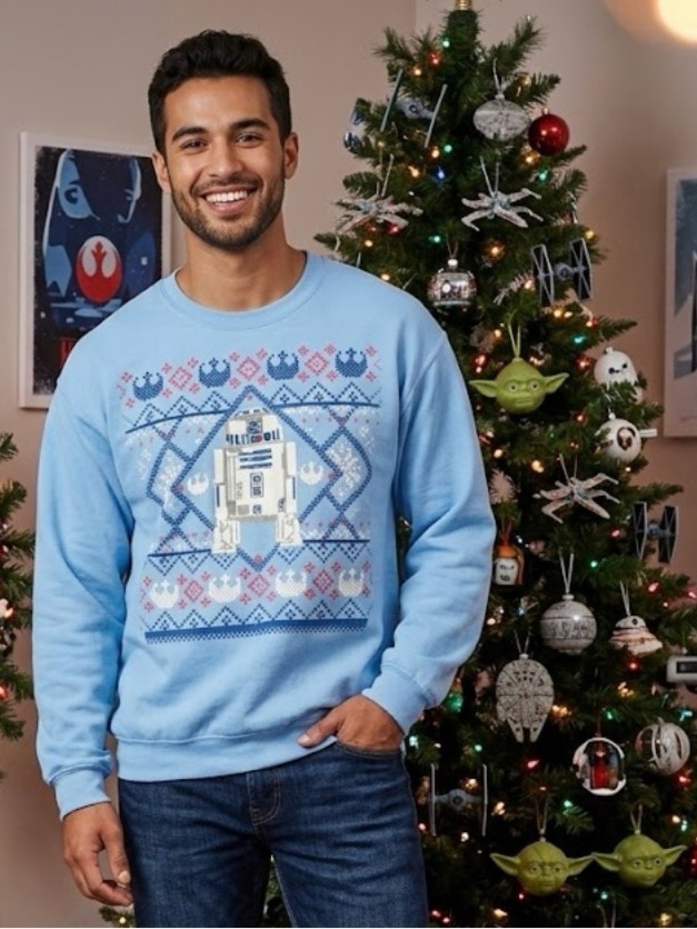 Star Wars R2-D2 Crewneck Light Blue Sweatshirt - Size Large